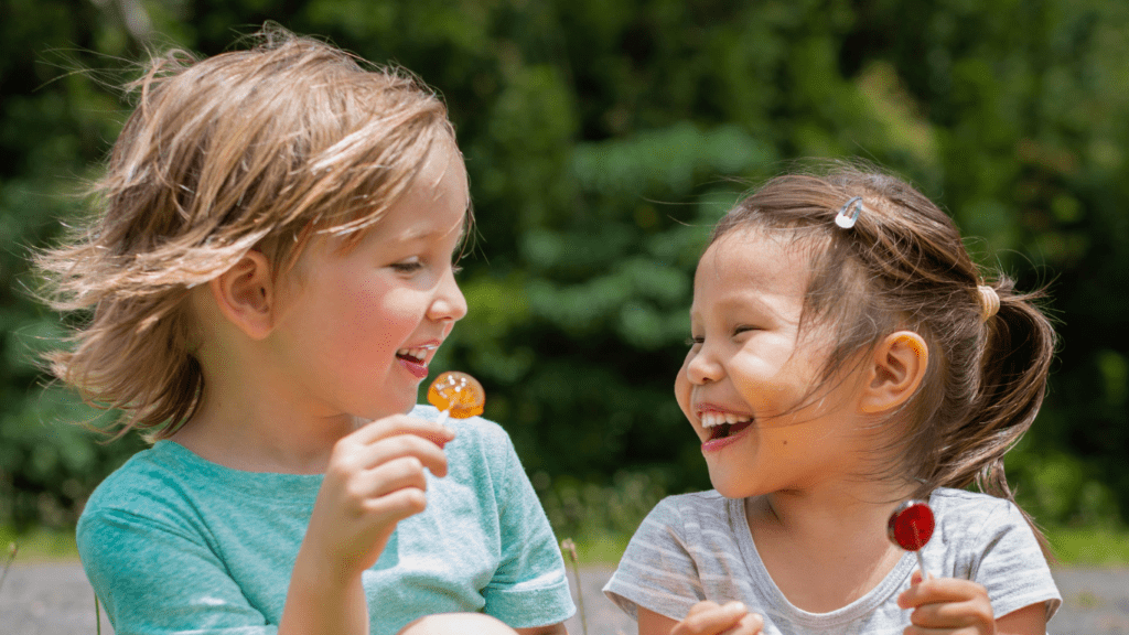Children playing together in a friend's backyard