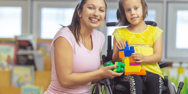 Child with disabilities with her parent or guardian