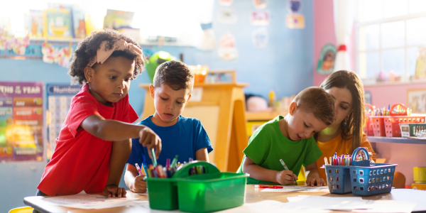 Children of diverse ethnicities learning together at a child care